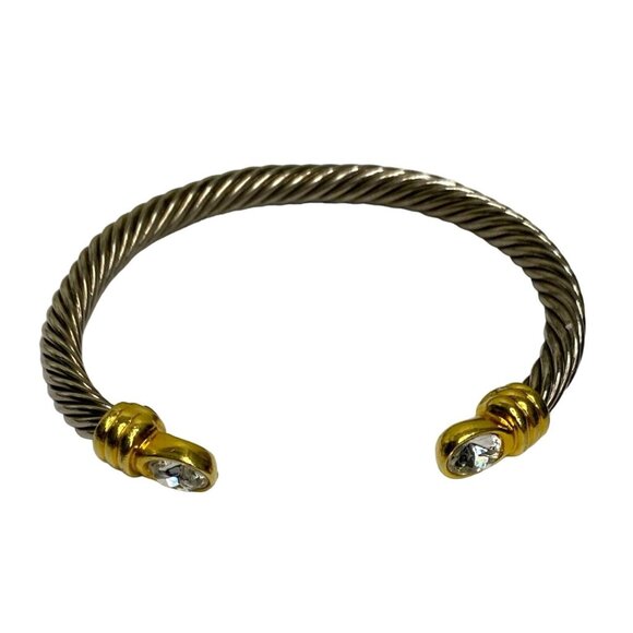 Cable Cuff Gold Silver Tone Clear Rhinestone Bracelet - Picture 1 of 5